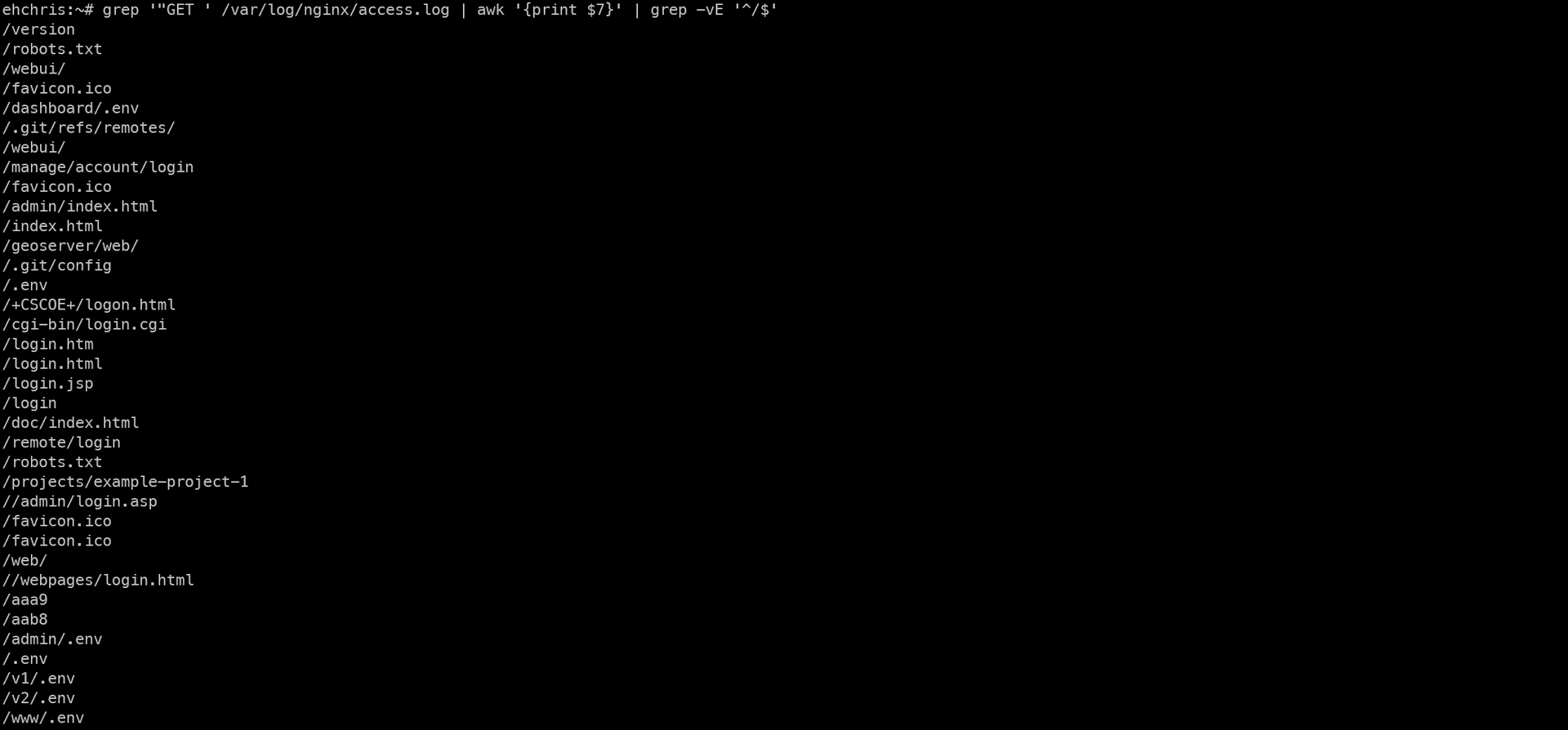 Filtered log excluding root path